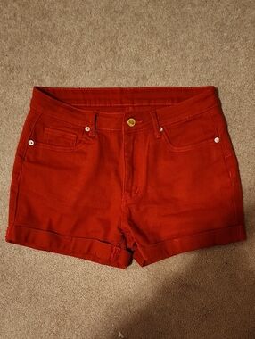 Temu Red Denim Cuffed Shorts-Perfect For Summer/Concerts